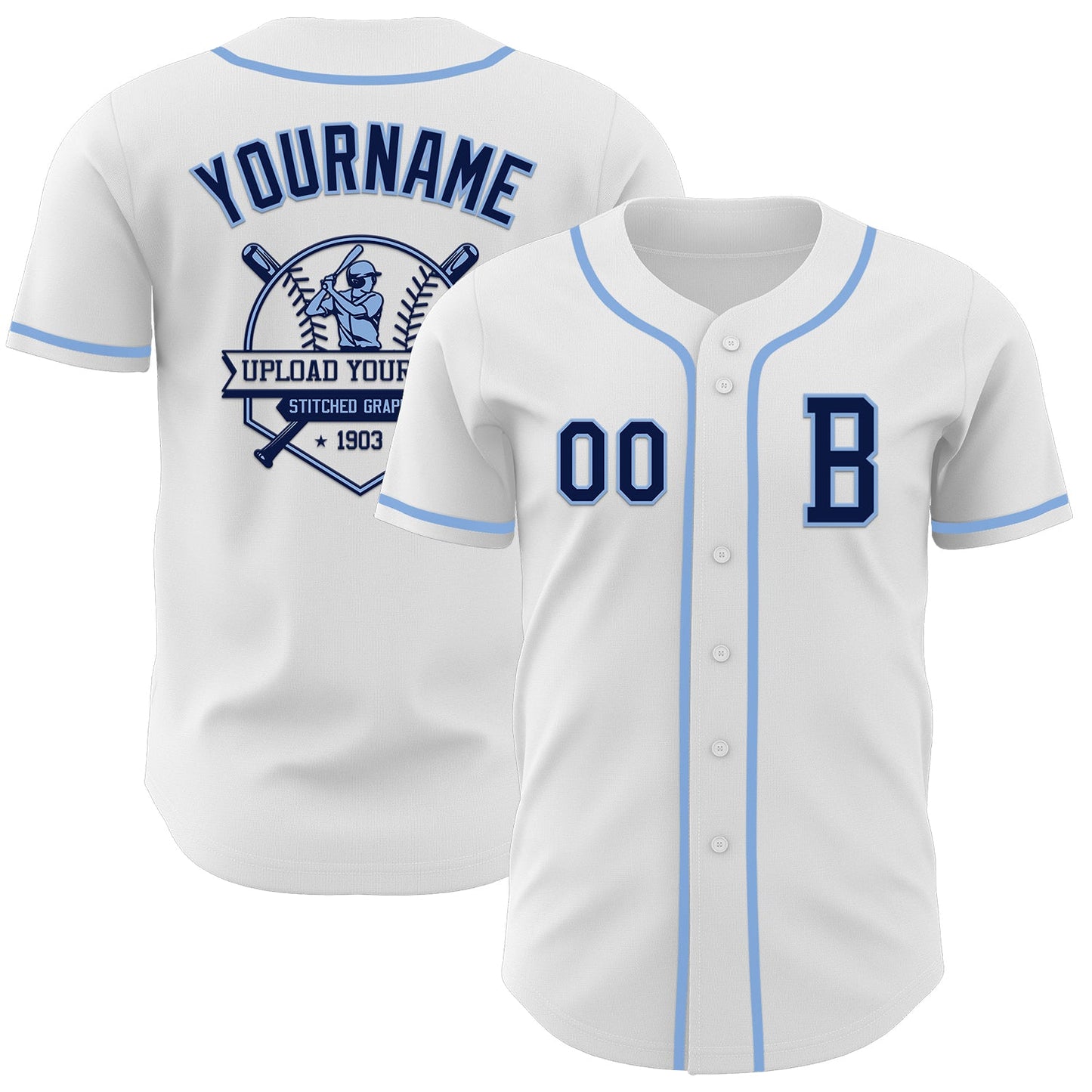 Custom White Navy-Light Blue Authentic Baseball Jersey - Sky-Custom