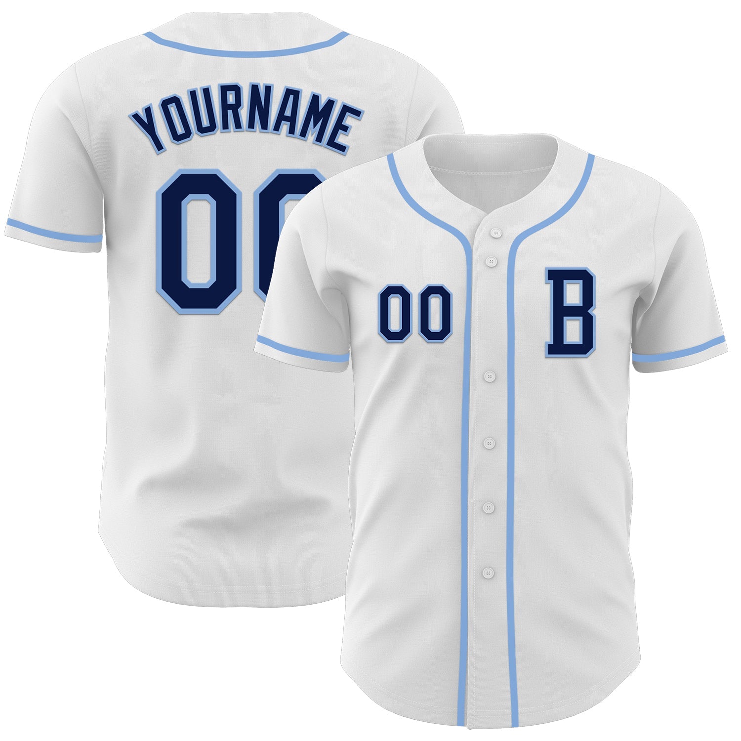 Custom White Navy-Light Blue Authentic Baseball Jersey - Sky-Custom