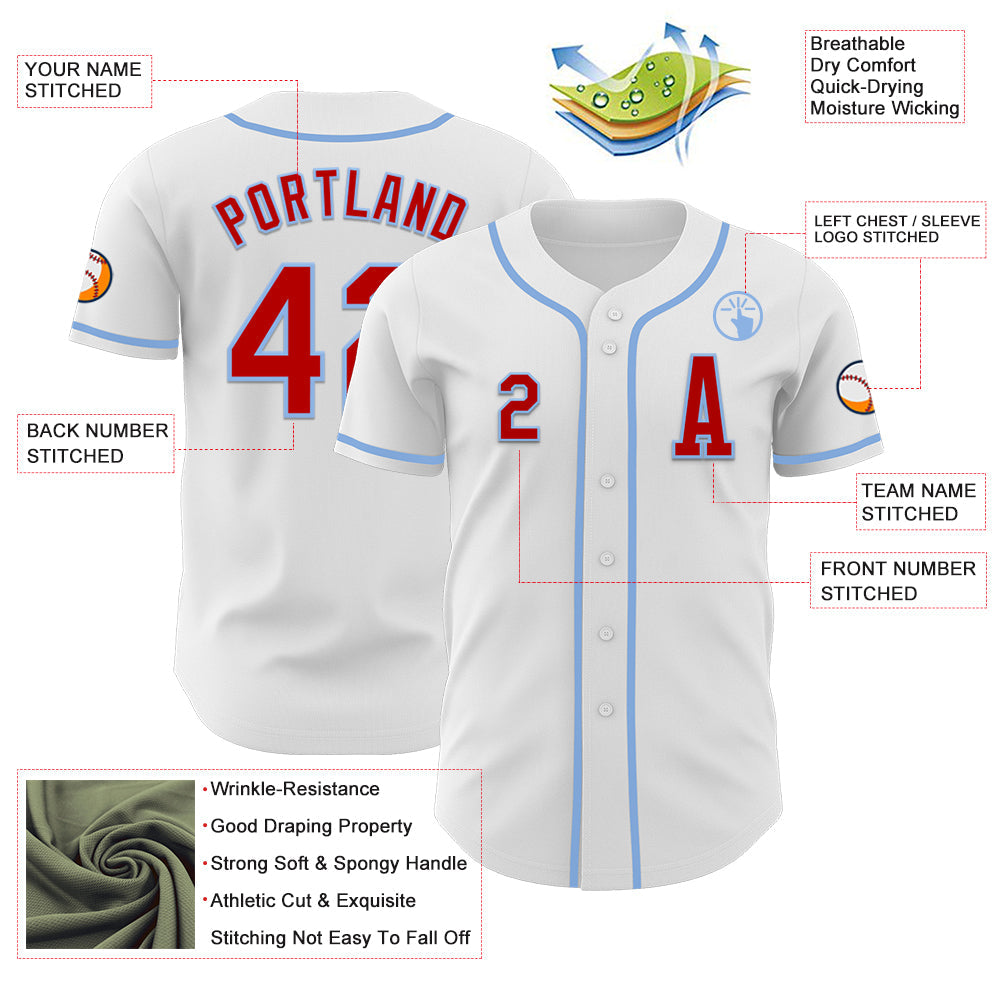 Custom White Red-Light Blue Authentic Baseball Jersey - Sky-Custom