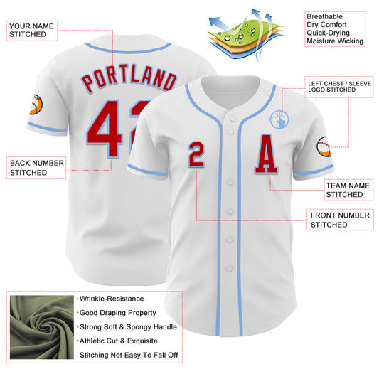 Custom White Red-Light Blue Authentic Baseball Jersey - Sky-Custom