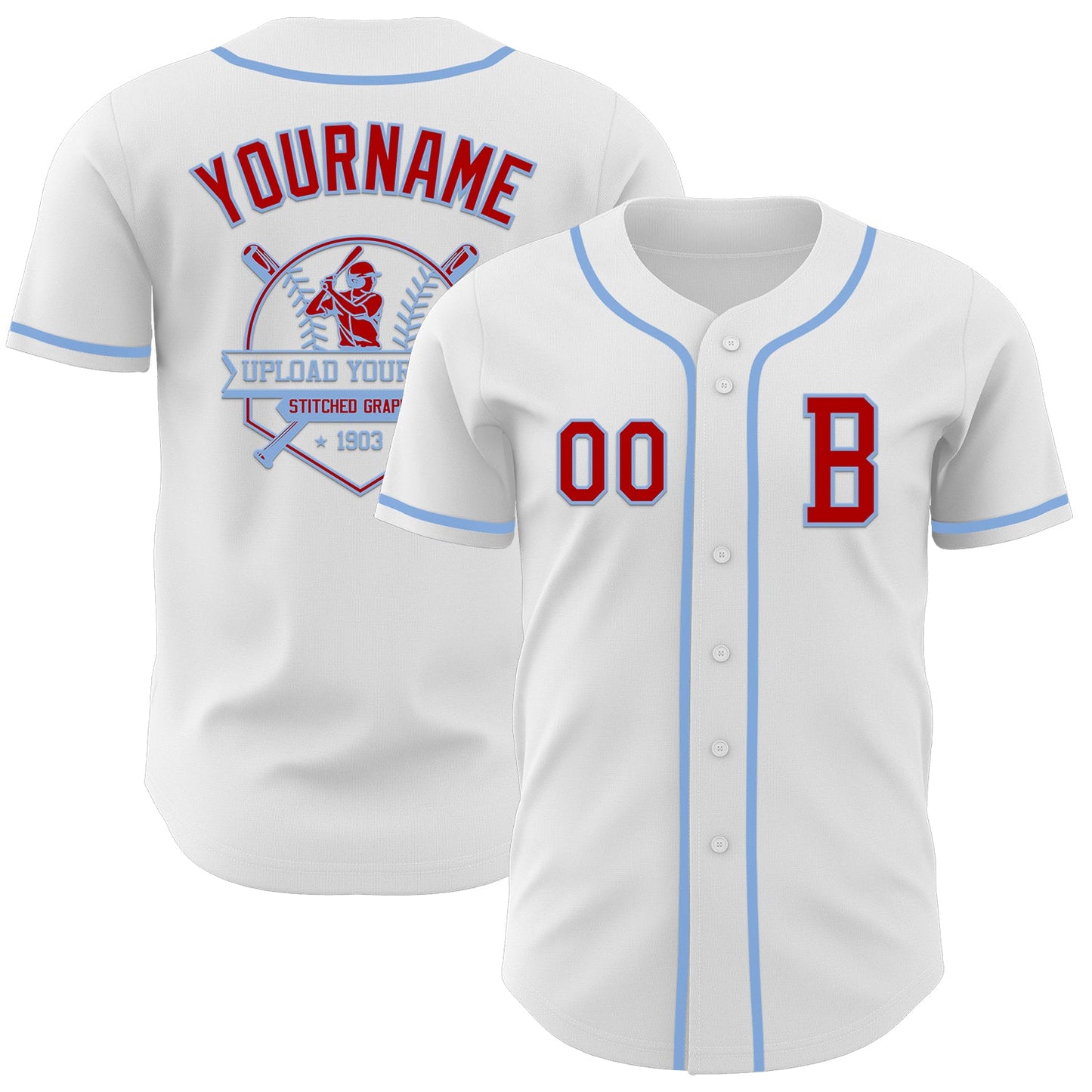 Custom White Red-Light Blue Authentic Baseball Jersey - Sky-Custom