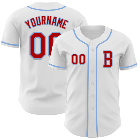 Custom White Red-Light Blue Authentic Baseball Jersey - Sky-Custom