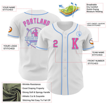 Custom White Pink-Light Blue Authentic Baseball Jersey - Sky-Custom