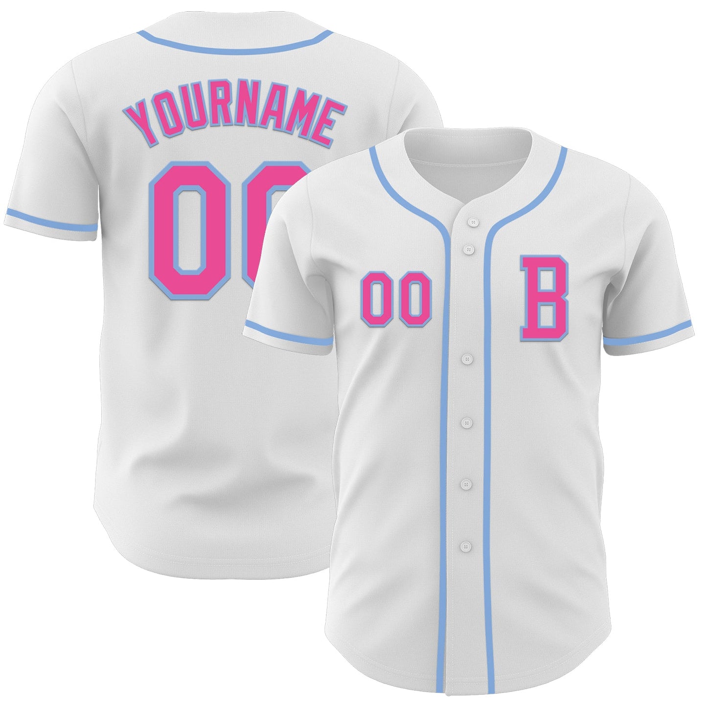 Custom White Pink-Light Blue Authentic Baseball Jersey - Sky-Custom