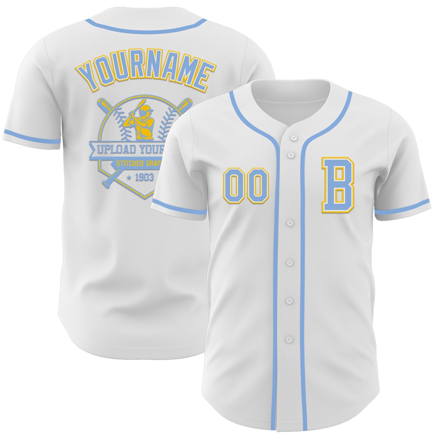 Custom White Light Blue-Yellow Authentic Baseball Jersey - Sky-Custom