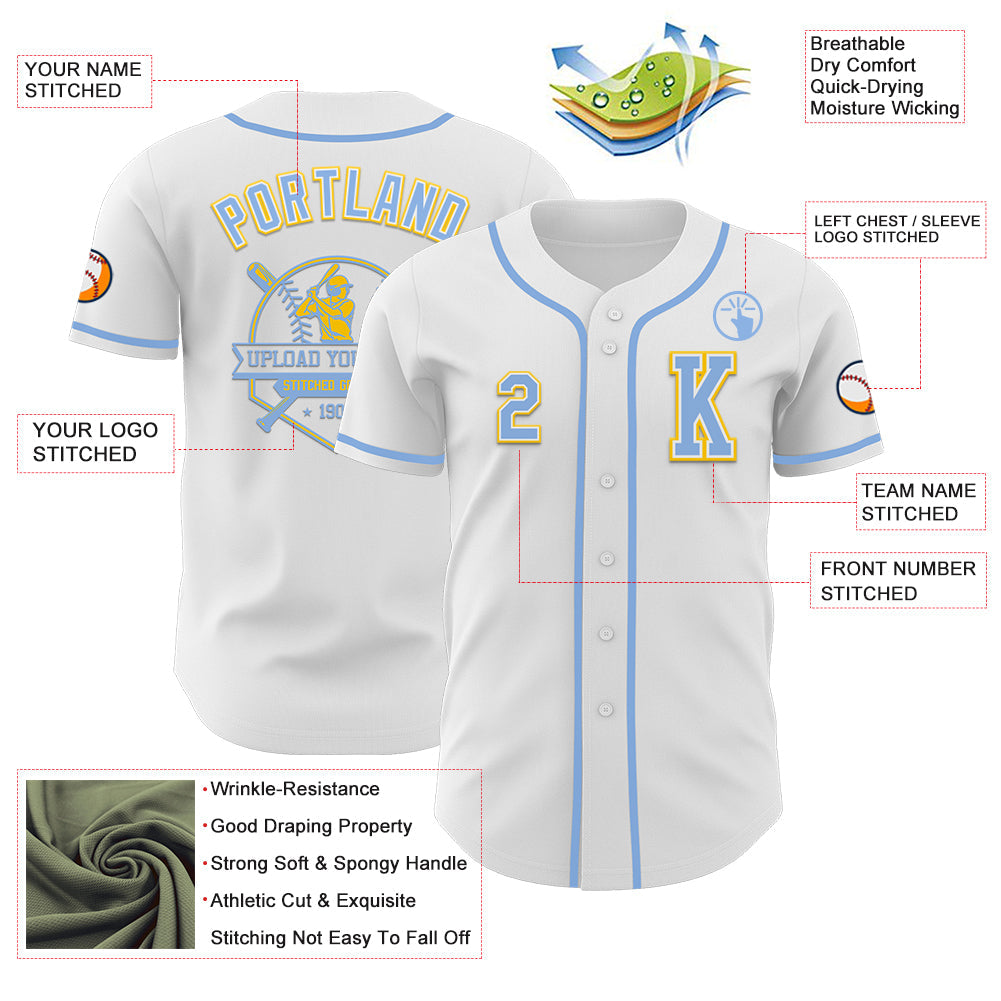 Custom White Light Blue-Yellow Authentic Baseball Jersey - Sky-Custom