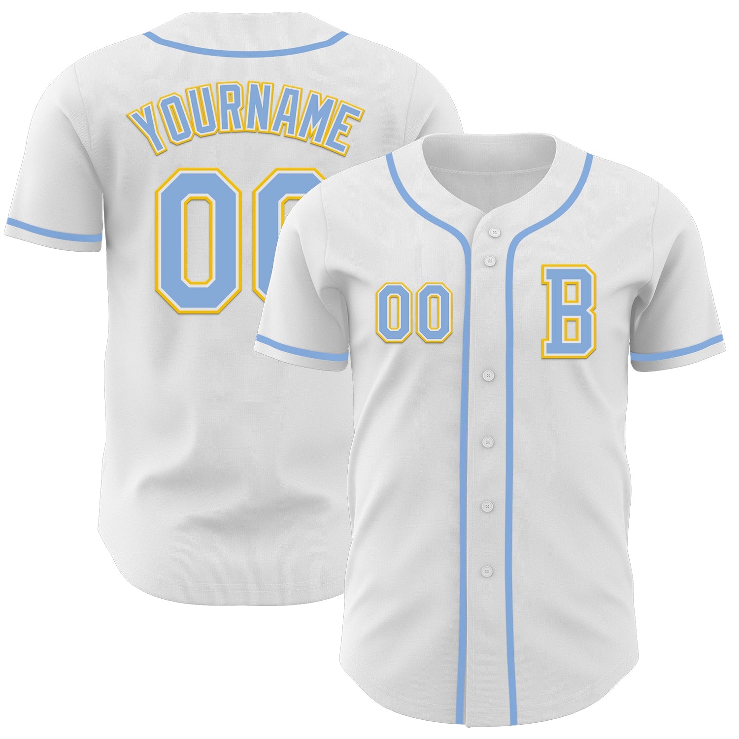 Custom White Light Blue-Yellow Authentic Baseball Jersey - Sky-Custom