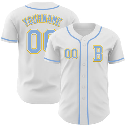 Custom White Light Blue-Yellow Authentic Baseball Jersey - Sky-Custom