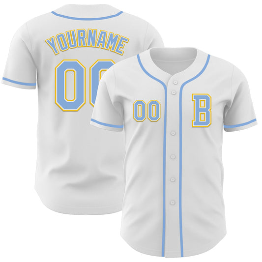 Custom White Light Blue-Yellow Authentic Baseball Jersey - Sky-Custom