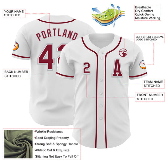 Custom White Crimson-Gray Authentic Baseball Jersey - Sky-Custom