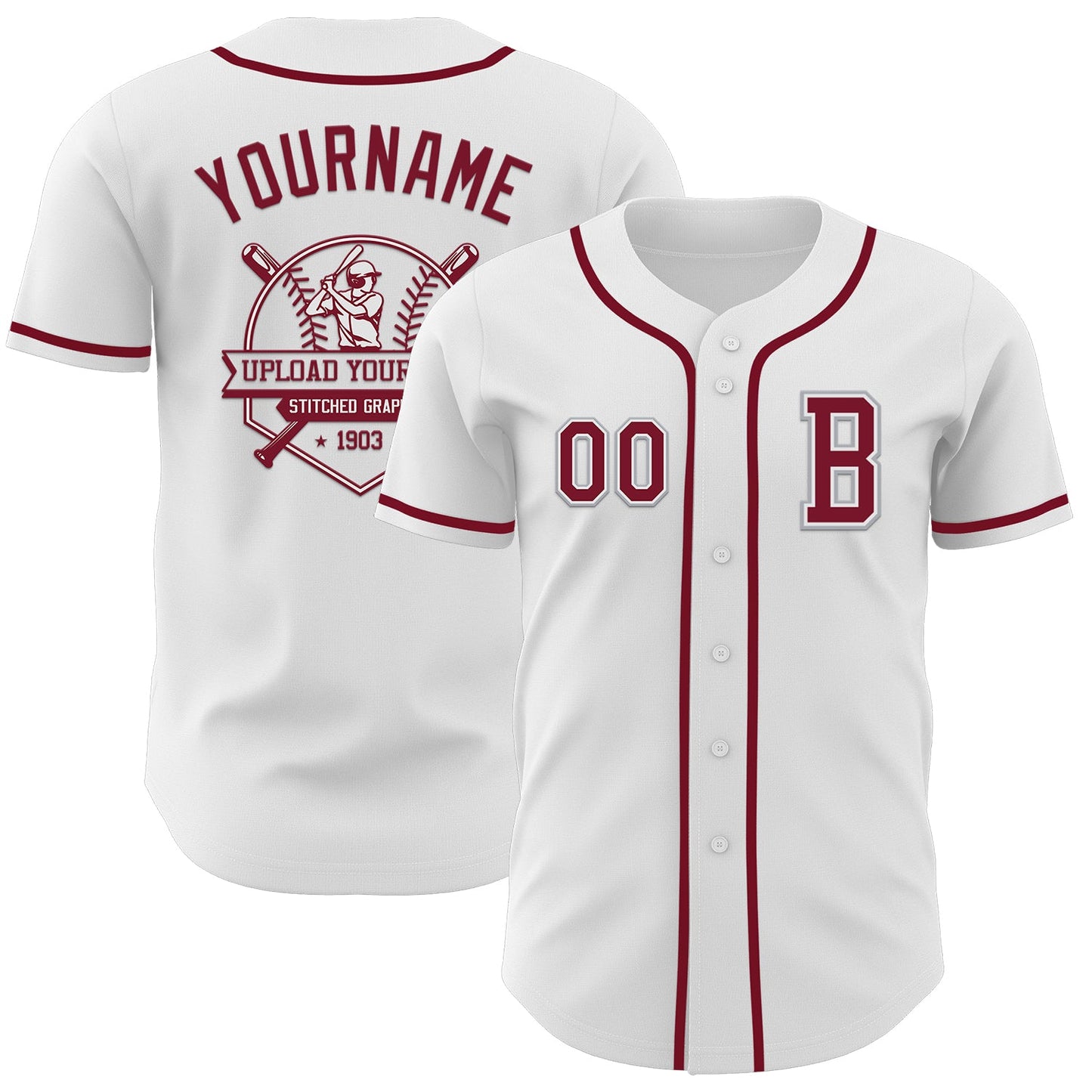 Custom White Crimson-Gray Authentic Baseball Jersey - Sky-Custom