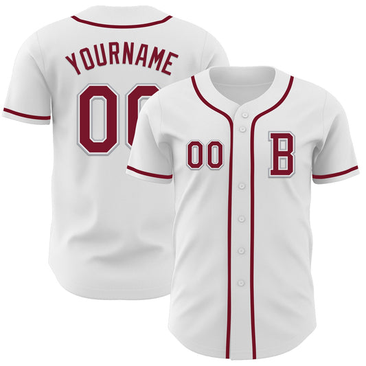 Custom White Crimson-Gray Authentic Baseball Jersey - Sky-Custom