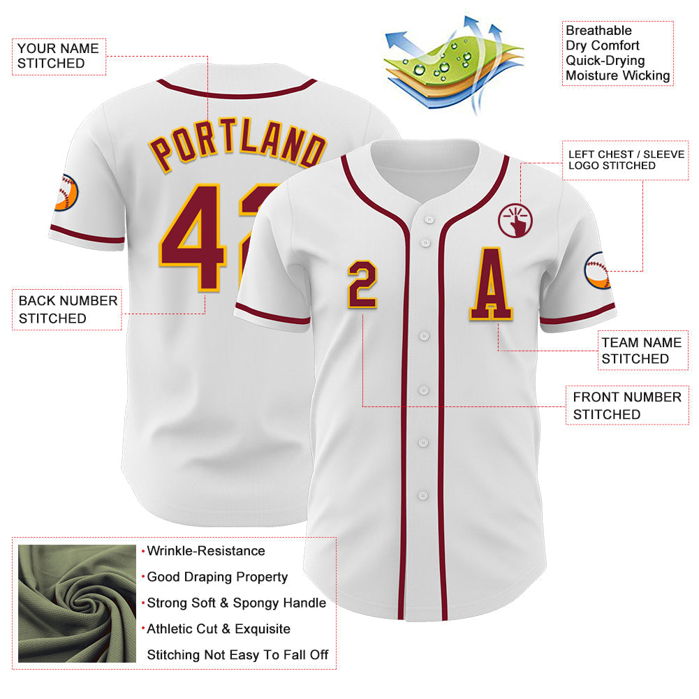 Custom White Crimson-Gold Authentic Baseball Jersey - Sky-Custom