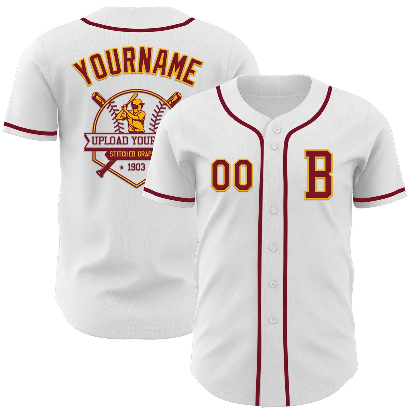 Custom White Crimson-Gold Authentic Baseball Jersey - Sky-Custom