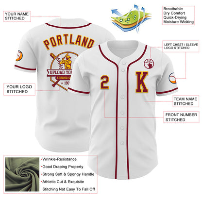 Custom White Crimson-Gold Authentic Baseball Jersey - Sky-Custom