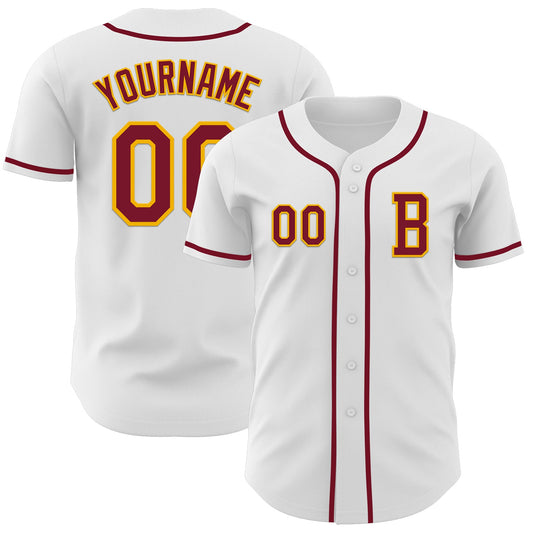 Custom White Crimson-Gold Authentic Baseball Jersey - Sky-Custom