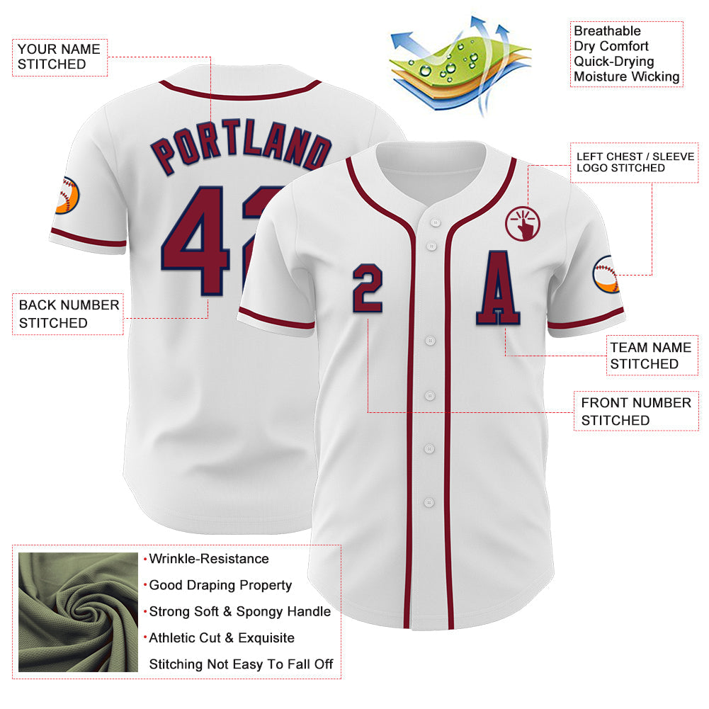 Custom White Crimson-Navy Authentic Baseball Jersey - Sky-Custom