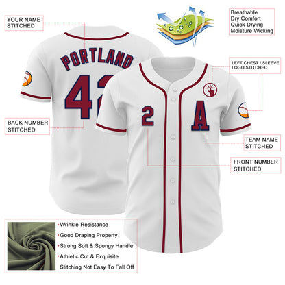 Custom White Crimson-Navy Authentic Baseball Jersey - Sky-Custom