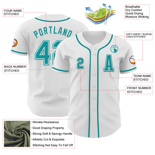 Custom White Teal Authentic Baseball Jersey - Sky-Custom