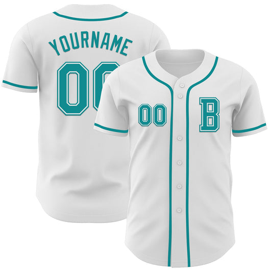 Custom White Teal Authentic Baseball Jersey - Sky-Custom