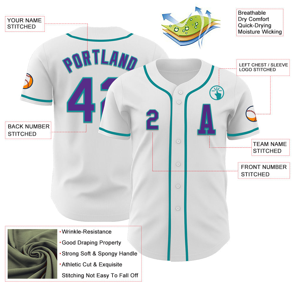 Custom White Purple-Teal Authentic Baseball Jersey - Sky-Custom