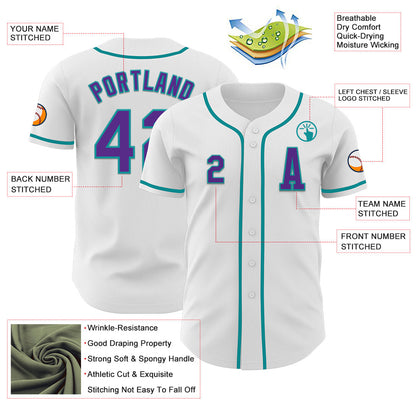 Custom White Purple-Teal Authentic Baseball Jersey - Sky-Custom