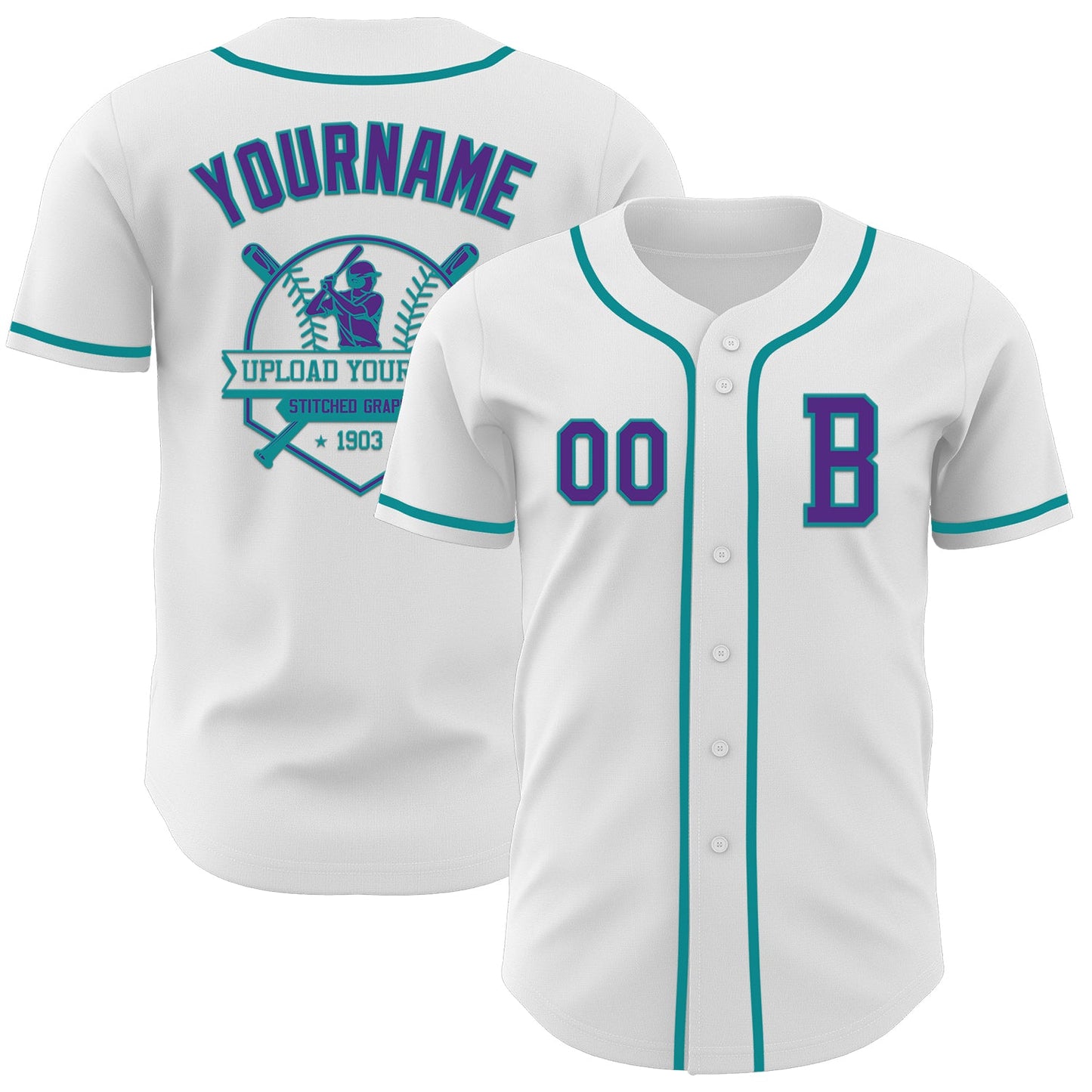 Custom White Purple-Teal Authentic Baseball Jersey - Sky-Custom