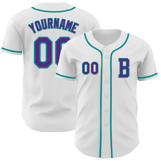 Custom White Purple-Teal Authentic Baseball Jersey - Sky-Custom
