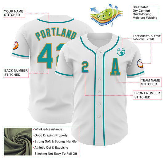 Custom White Teal-Old Gold Authentic Baseball Jersey - Sky-Custom