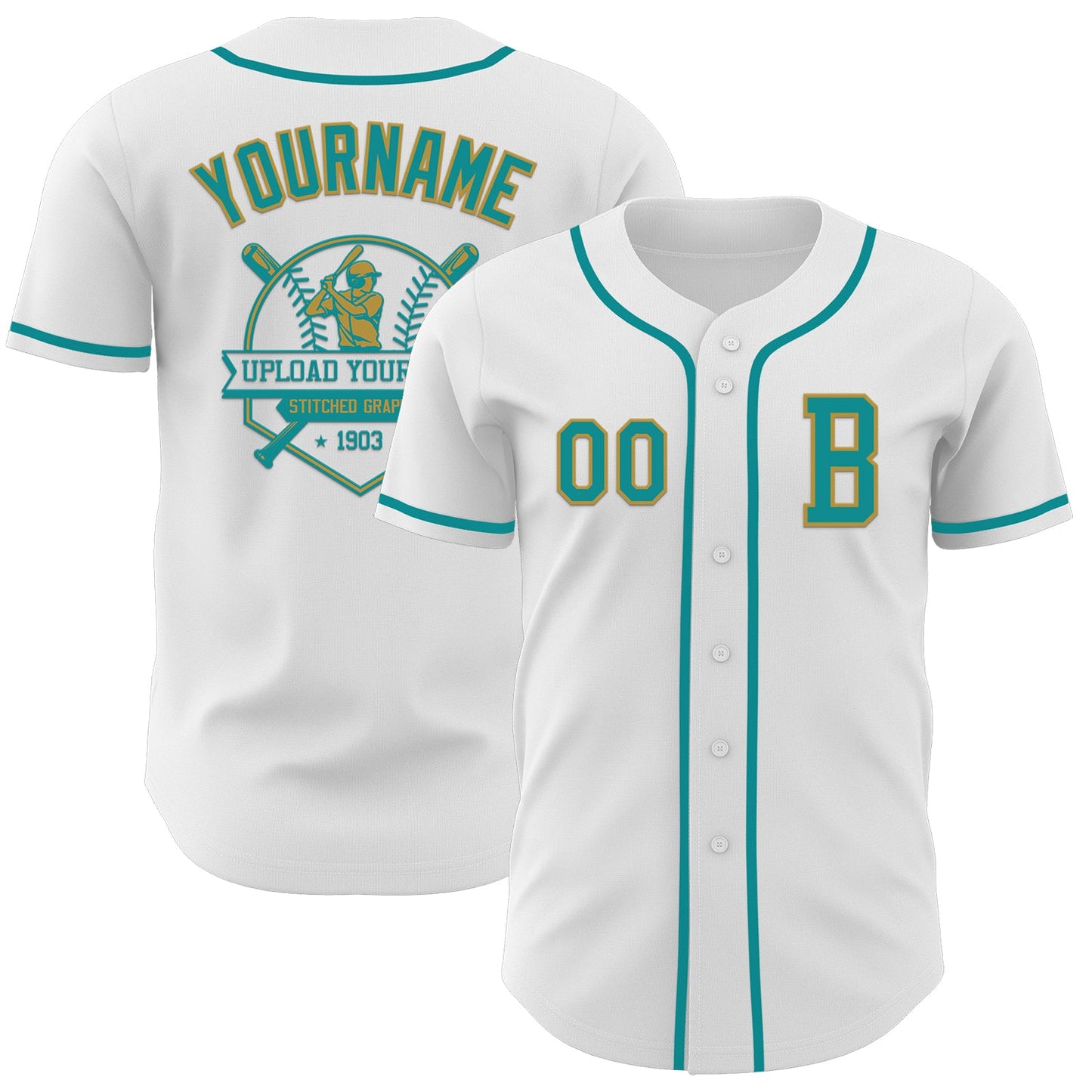 Custom White Teal-Old Gold Authentic Baseball Jersey - Sky-Custom