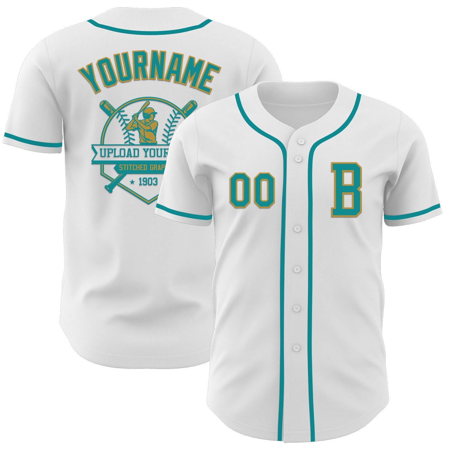 Custom White Teal-Old Gold Authentic Baseball Jersey - Sky-Custom