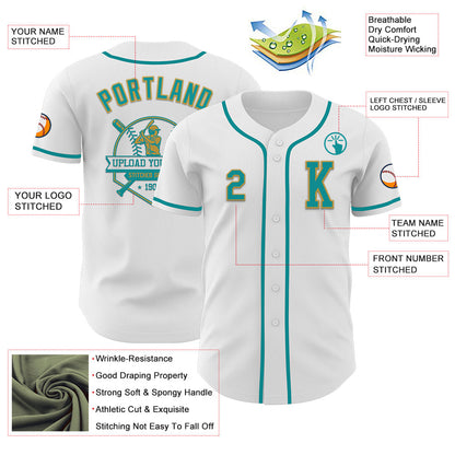 Custom White Teal-Old Gold Authentic Baseball Jersey - Sky-Custom