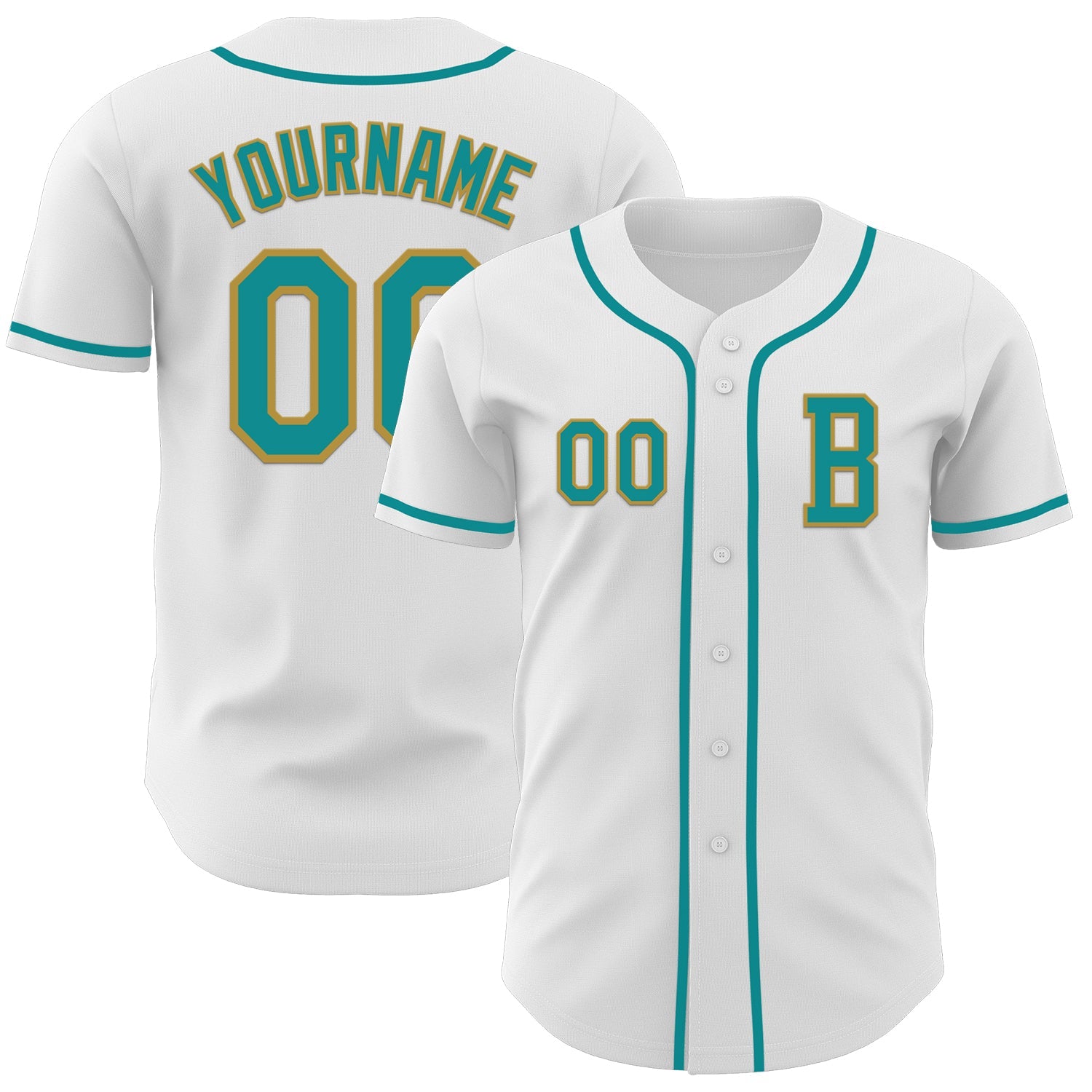 Custom White Teal-Old Gold Authentic Baseball Jersey - Sky-Custom