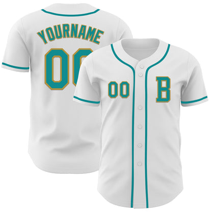 Custom White Teal-Old Gold Authentic Baseball Jersey - Sky-Custom