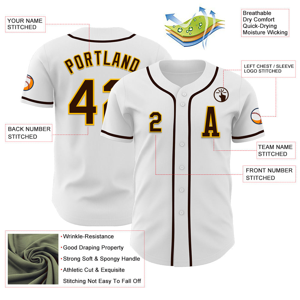 Custom White Brown-Gold Authentic Baseball Jersey - Sky-Custom