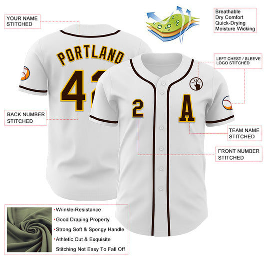 Custom White Brown-Gold Authentic Baseball Jersey - Sky-Custom