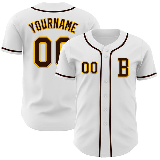 Custom White Brown-Gold Authentic Baseball Jersey - Sky-Custom