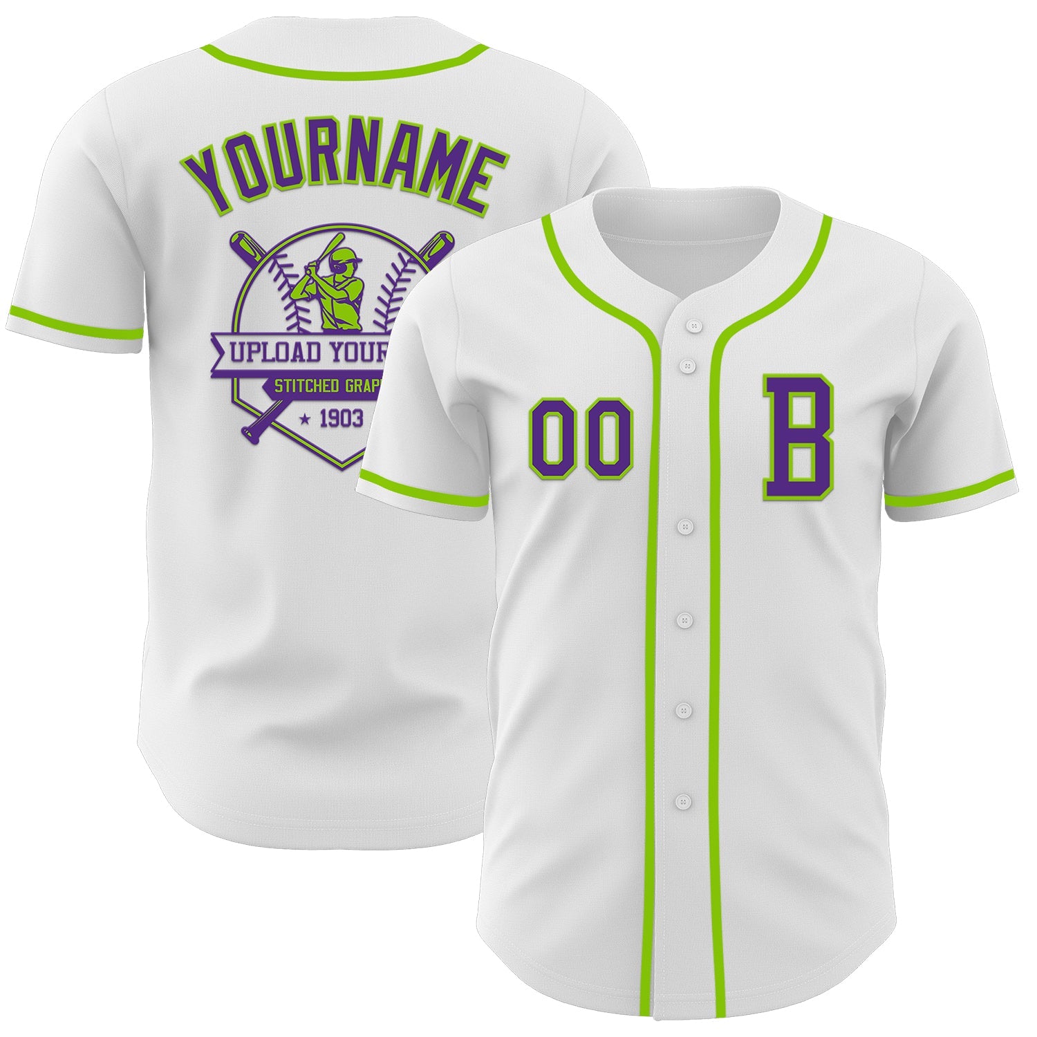 Custom White Purple-Neon Green Authentic Baseball Jersey - Sky-Custom