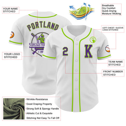 Custom White Purple-Neon Green Authentic Baseball Jersey - Sky-Custom