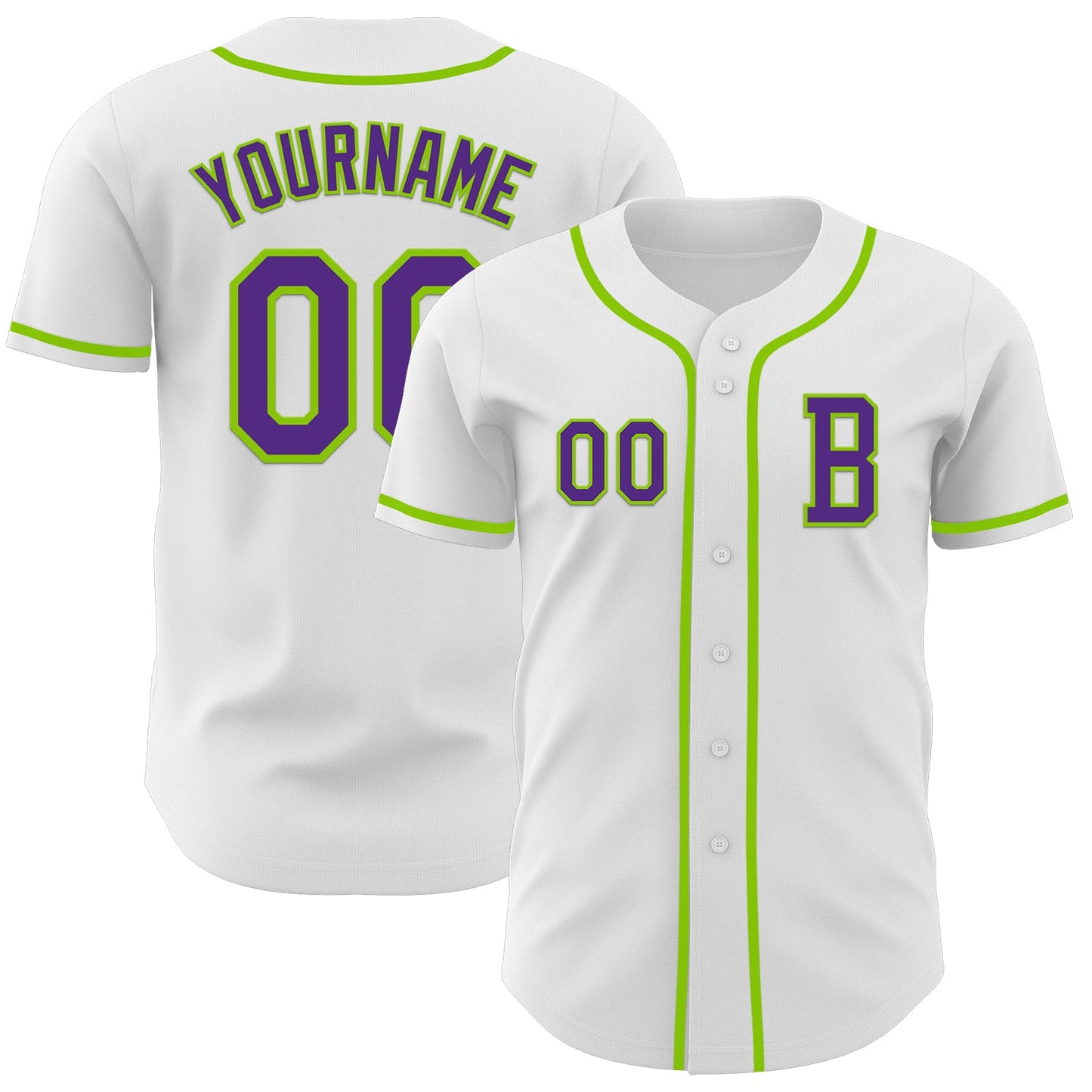 Custom White Purple-Neon Green Authentic Baseball Jersey - Sky-Custom