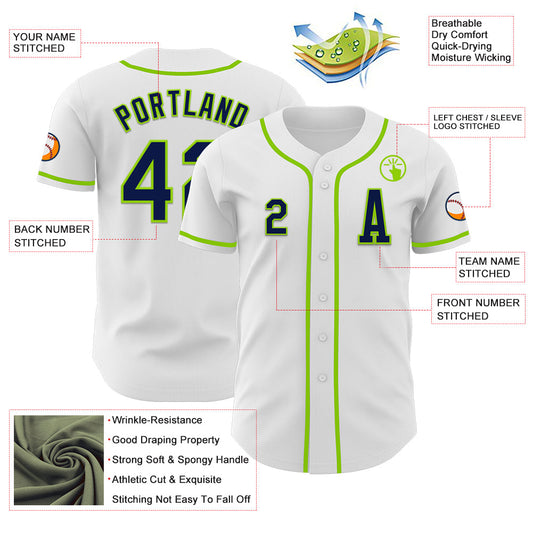 Custom White Navy-Neon Green Authentic Baseball Jersey - Sky-Custom