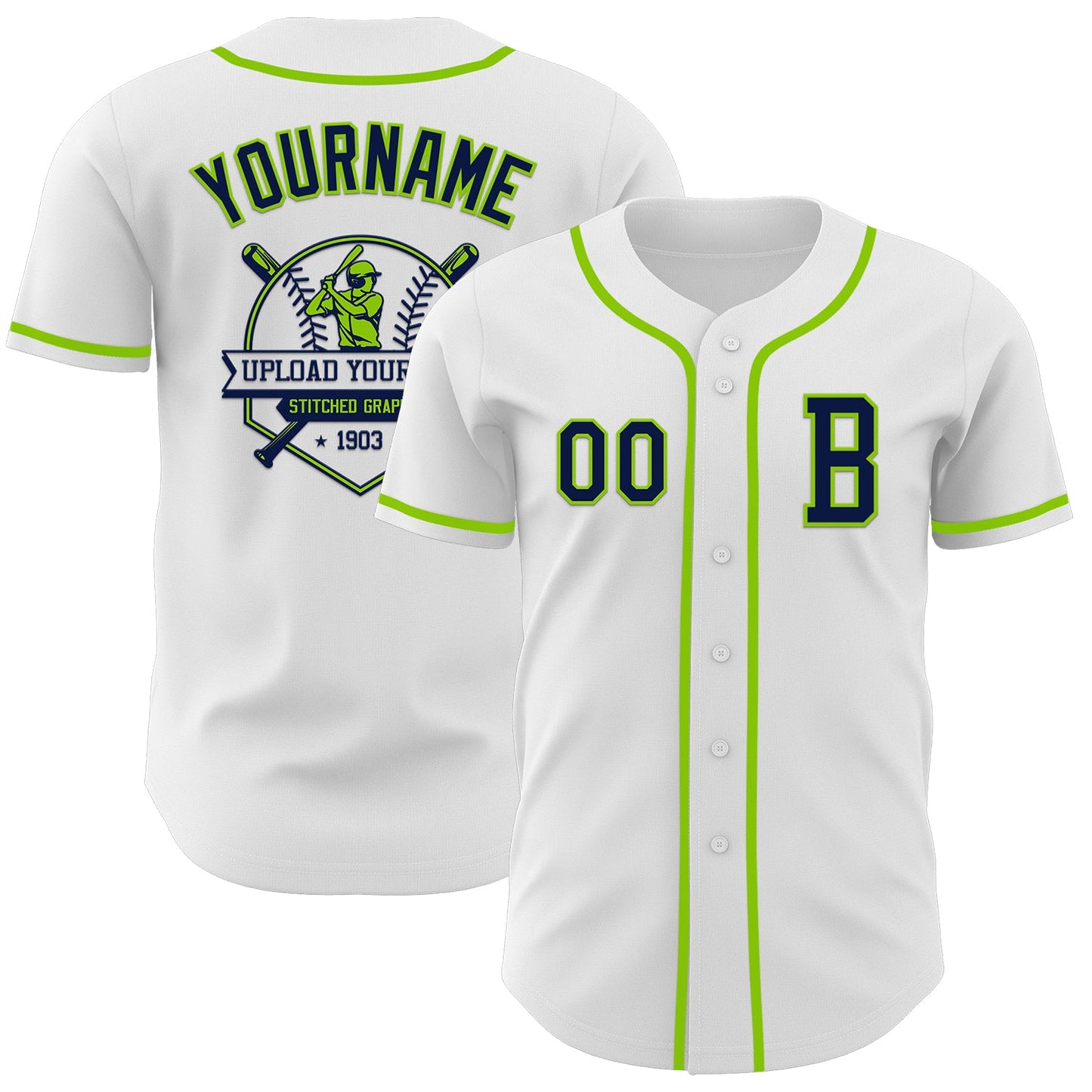 Custom White Navy-Neon Green Authentic Baseball Jersey - Sky-Custom