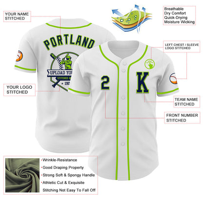 Custom White Navy-Neon Green Authentic Baseball Jersey - Sky-Custom