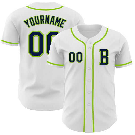 Custom White Navy-Neon Green Authentic Baseball Jersey - Sky-Custom