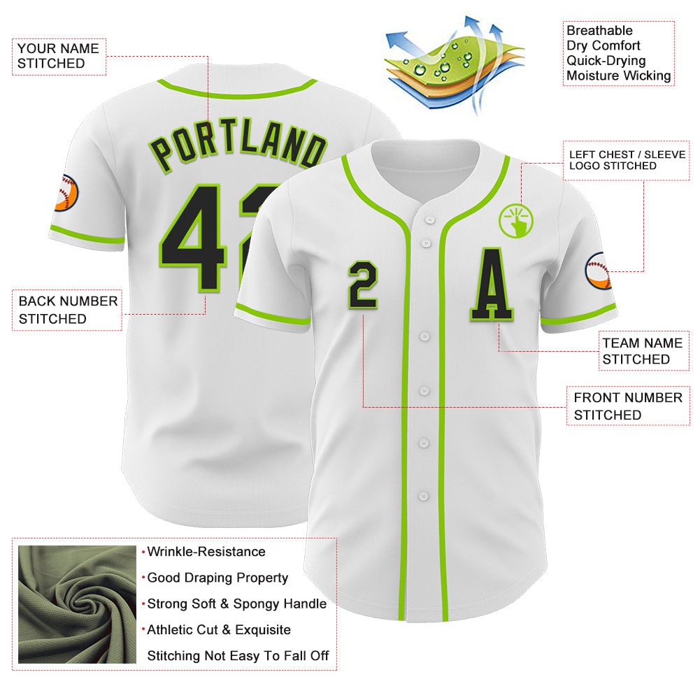 Custom White Black-Neon Green Authentic Baseball Jersey - Sky-Custom