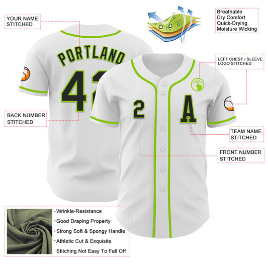 Custom White Black-Neon Green Authentic Baseball Jersey - Sky-Custom