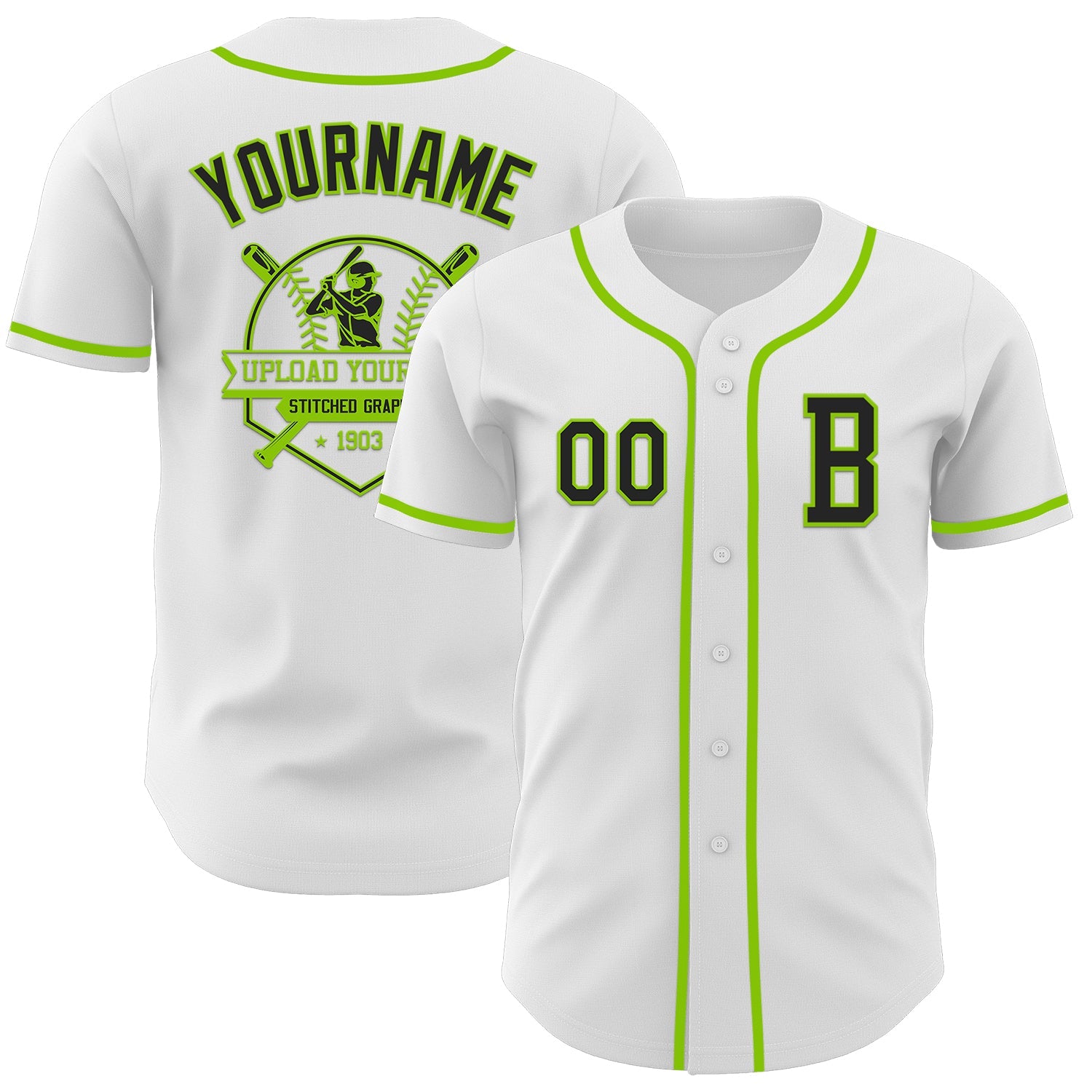 Custom White Black-Neon Green Authentic Baseball Jersey - Sky-Custom