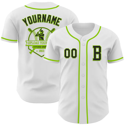 Custom White Black-Neon Green Authentic Baseball Jersey - Sky-Custom