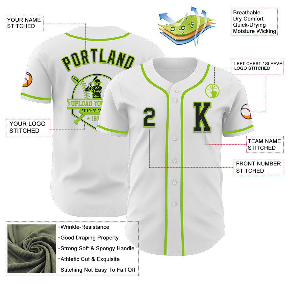 Custom White Black-Neon Green Authentic Baseball Jersey - Sky-Custom