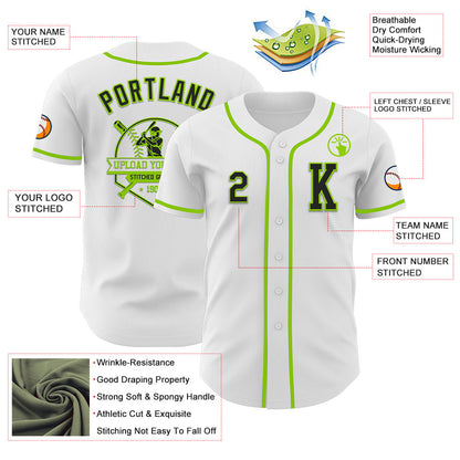 Custom White Black-Neon Green Authentic Baseball Jersey - Sky-Custom
